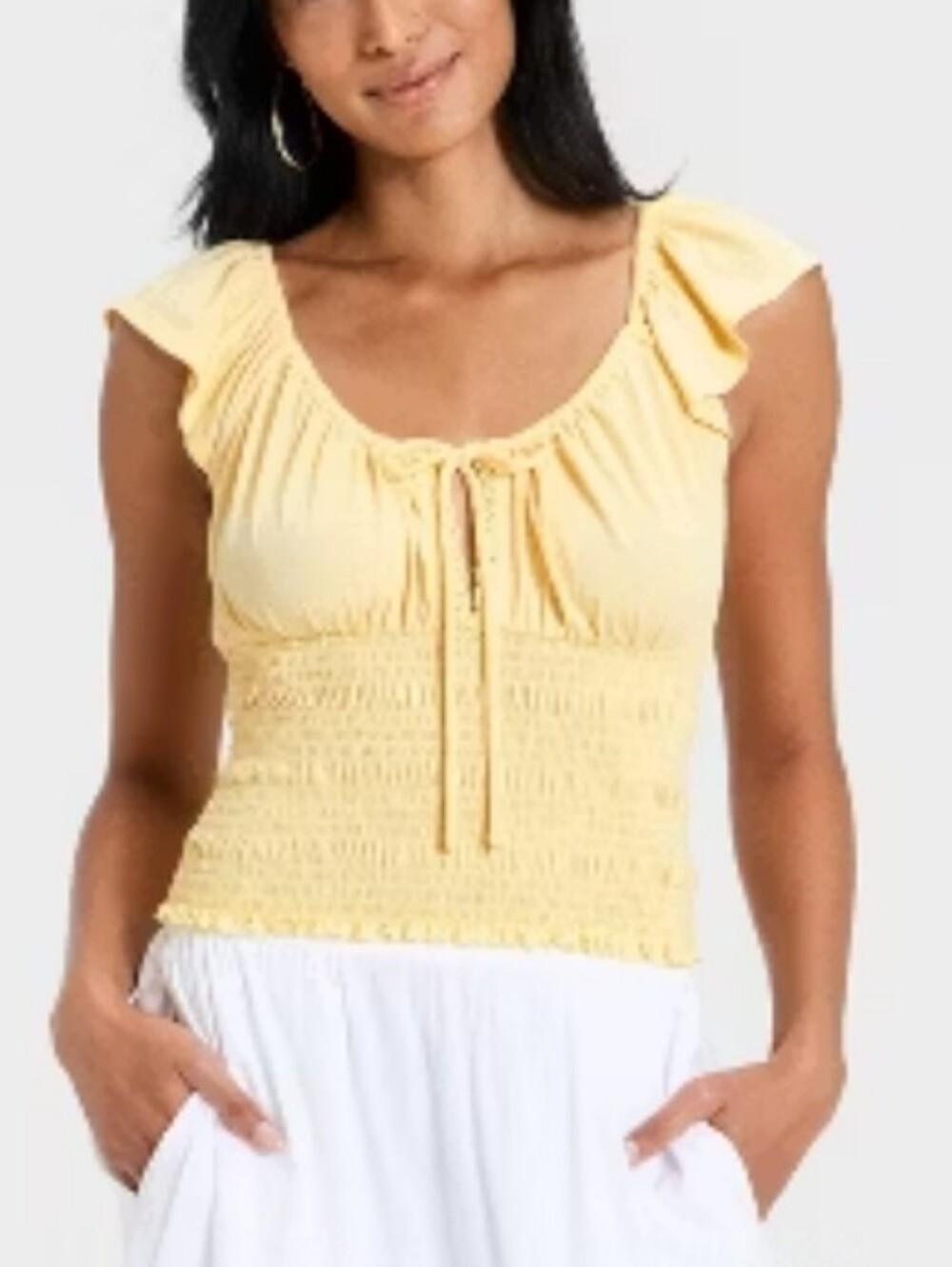 Universal Thread Womens Flutter Short Sleeve Smocked Knit Scoop Neck Blouse XL